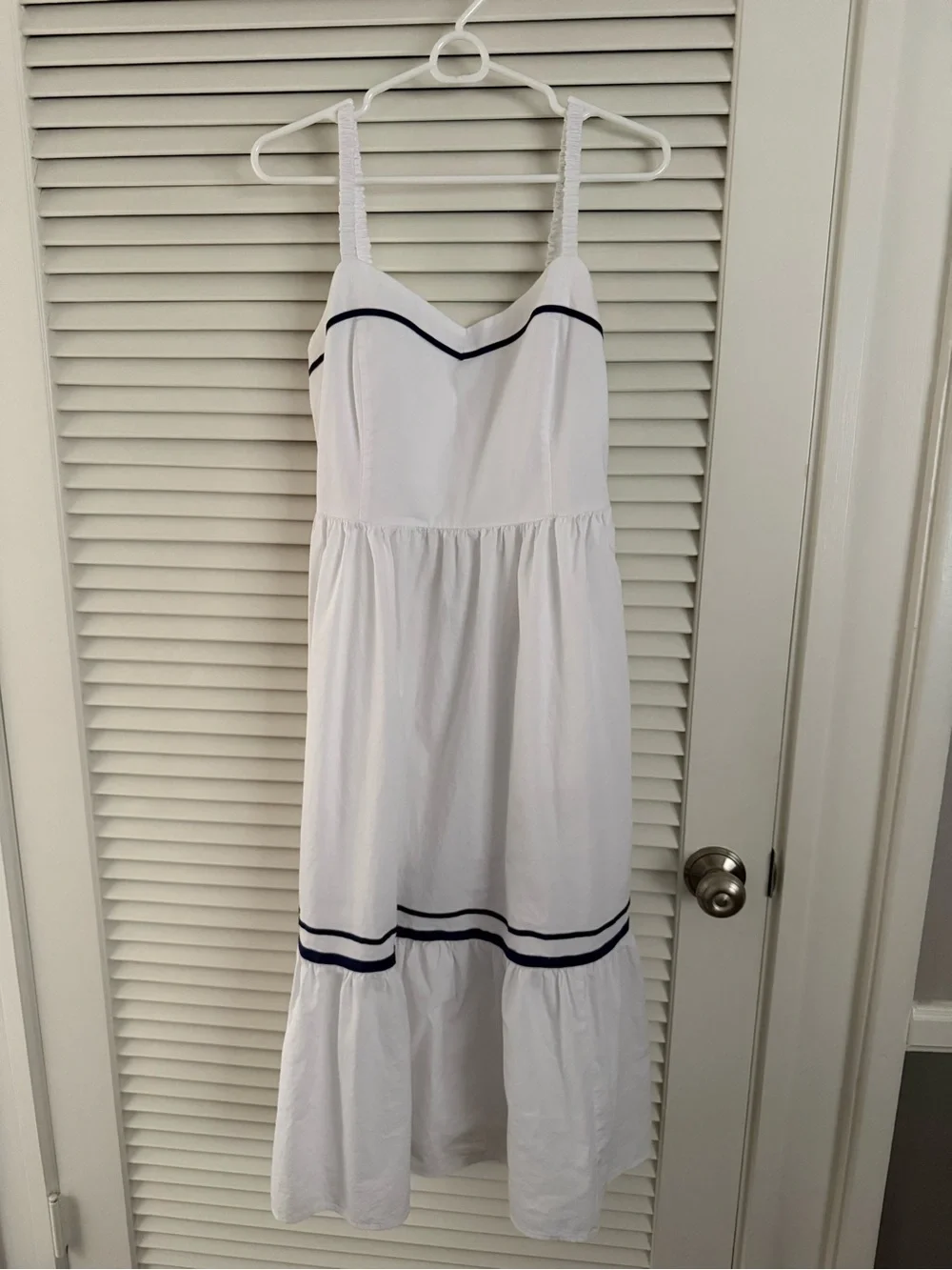 J. Crew White Midi Sundress with Navy Trim❗️